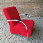 90's Vintage Buizenframe Ribstof Fauteuil Club Stoel thumbnail 6