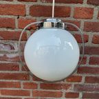 Art Deco Hanglamp. Melkglas En Chroom Hanglamp. Jaren 50 Lamp. thumbnail 6