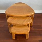 Vintage Brutalist Nesting Set Of Bijzettafels - Massief Blond Eikenhout ‘60/‘70 thumbnail 5