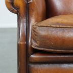 Karaktervolle En Comfortabele Cognac-kleurige Vintage Schapenleren Armchair thumbnail 15