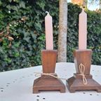 Set Vintage Kandelaren, Houtsnijwerk, Art Deco Style, Hout thumbnail 7