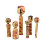 Lot Van 6 Kokeshi Poppen Handgeschilderd Hout Japan Showa thumbnail 5