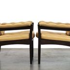 Leuke Set Zweedse Vintage Design Fauteuils Van G Möbel Cremé/ Beige Leer En Donker Hout thumbnail 6