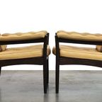 Leuke Set Zweedse Vintage Design Fauteuils Van G Möbel Cremé/ Beige Leer En Donker Hout thumbnail 9