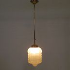 Art Deco Hanglamp Met Mat Glazen Kap En Messing Armatuur, Jaren 30 thumbnail 5