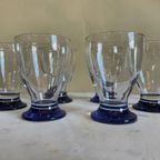 6 X Art Deco 1930 Waterglazen Wijnglazen Glazen Blauwe Voet thumbnail 3
