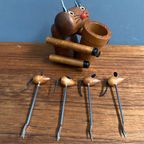 Teak Cat & Mice Cocktail Forks 1960S thumbnail 3