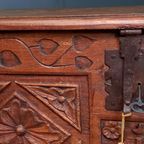 Grote Spaanse Antieke Kastanjehouten Primitieve Kist thumbnail 11