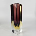Vintage Glazen Vaas, Facet Geslepen, Rechthoekig. Roze, Geel En Kleurloos Murano Glas. Sommerso Vaas thumbnail 10