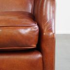 Stijlvolle En Comfortabele Fauteuil/ Armchair Gemaakt Van Hoogwaardig Cognac Kleurig Rundleer thumbnail 8