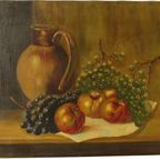 Stilleven Fruit Met Een Kruik Olieverf Op Doek Schilderij Gesigneerd thumbnail 2