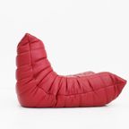 Togo Armchair Red Leather By Michel Ducaroy For Ligne Roset thumbnail 6