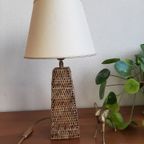 Vintage Rotan Tafellamp Met Linnen Lampenkap thumbnail 8