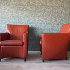 2X Leolux Dolcinea Fauteuil + Hocker | Roodbruin/Cognac Leer thumbnail 7