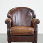 Karaktervolle Fauteuil Gemaakt Van Schapenleer Met Een Geweldig Patina En Goed Zitcomfort thumbnail 3