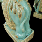 Vintage Design Tafel Olifant (en) Salontafel, Sidetable Olifanten Van Keramiek Zeegroen En Turquoise. thumbnail 12