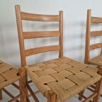 4 Vintage Grenen Scandinavische Papercord Stoelen thumbnail 3