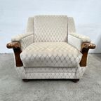 Vintage Fauteuil Met Houten Details, Velour - Ruitjespatroon thumbnail 2