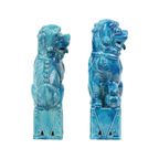 Groot Koppel Foo Dogs Tempelleeuwen Turquoise Keramiek 25cm thumbnail 2