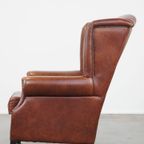 In Zeer Goede Staat Verkerende, Luxe Rundleren Oorfauteuil In Een Mooie Cognac Kleur thumbnail 6