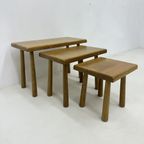 Set Of Nesting Tables Solid Oak Wood Brutalist , 1970S thumbnail 11