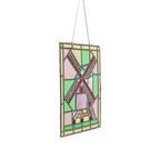 Oud Glasraam Glas In Lood Molen Vintage Raamhanger 47X37Cm thumbnail 4