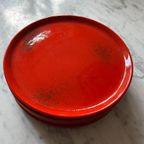 5X Vintage Gebaks / Ontbijtbord Rood (West Germany?) thumbnail 5