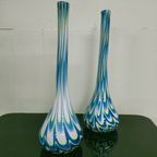 Mondgeblazen (teardropp) Vazen Met Geel/blauw Witte Wervelingen thumbnail 5
