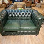 Gave Chesterfield Bankstel 3+2 Zits Bank In Antiek Groen Leer Brand thumbnail 7