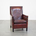 Schapenleren Art Deco Design Armchair Gecombineerd Met Hout En Een Mooi Patina thumbnail 2