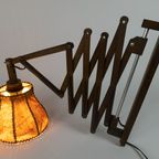 Schaarlamp | Harmonicalamp | Wandlamp | Vintage | Eiken | Varkensblaas | 70'S | thumbnail 5