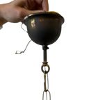 Vintage Rockabilly Luster / Hanglamp Met Hout / Opaline thumbnail 3