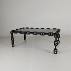 Vintage Brutalistische Zwarte Ijzeren Kettingschakel Salontafel Met Origineel Gerookt Glas, Jaren 70 thumbnail 2