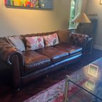 Vintage Chesterfield 3 Zitsbank, Roodbruin Leer thumbnail 3