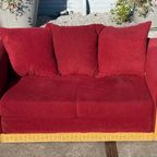 Rieten Bank Vintage Design Rood Bordeaux Rode Stof Opvouwbaar Bedbank thumbnail 3
