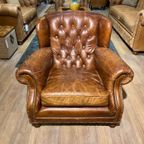 Stoere Industriële Vintage Cognac Chesterfield Lounge Fauteuil thumbnail 3