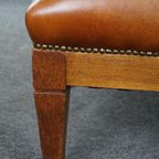 Statige Antieke Hollandse Fauteuil Met Leeuwenkoppen Opnieuw Bekleed Met Cognac Kleurig Rundleer thumbnail 11