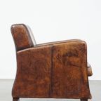 Prachtige Donkerbruine Design Armchair Gemaakt Van Schapenleer Met De Mooiste Kleuren thumbnail 4