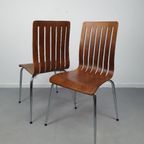 Set (2) Design Stoelen In Walnoot Fineer. Poten In Chroom. thumbnail 11