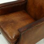 Patinated Sheep Leather Armchair 1950s thumbnail 7