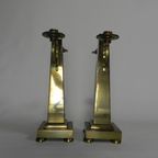 Set Van 2 Messing Art Nouveau Kandelaar, Rond 1910 thumbnail 7