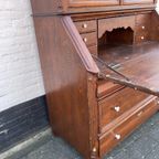 2delig Donker Grenen Secretaire/ Ladenkast/ Vitrinekast/boekenkast 225 Cm Hoog thumbnail 8