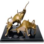 Bronzen Beeld “Fighting Bulls” Op Marmeren, John Mulvey 1978 thumbnail 6