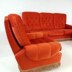 Vintage Deense Bank Fauteuils Oranje Velvet Velours Bankstel thumbnail 4