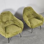 Vintage Set Franse Lounge Stoelen Fauteuils Limegroen thumbnail 9