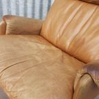 Mid-Century Vintage Cognac Leren Lounge Draai Fauteuil Met Voetenbank, Jaren 70 thumbnail 13