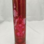 Vintage Rood Cranberry Glas Met Geëtste Bloemen thumbnail 8