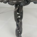 Vintage Brutalistische Zwarte Ijzeren Kettingschakel Salontafel Met Origineel Gerookt Glas, Jaren 70 thumbnail 12