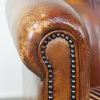 Set Van 2 Cognac-Kleurige, Karaktervolle Vintage Schapenleren Clubfauteuils thumbnail 12