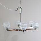 Vintage Plafondlamp, Kroonluchter - Jaren '60, Hout, Glas thumbnail 2